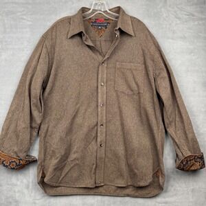 Vintage Tommy Hilfiger Men's Brown Herringbone Pattern Button Up Shirt L G